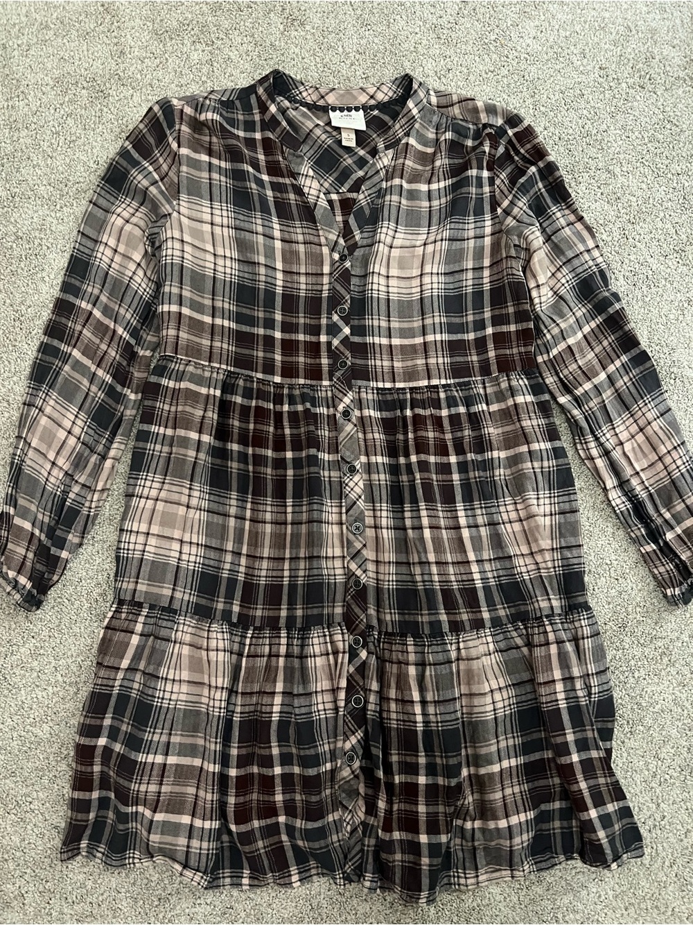 Knox Rose Plaid Button-Front Beige and Black Button-up Dress Fall S